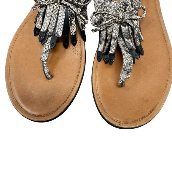 Fitflop Womens Tia Sandals size 8 black leather & Python fringe thongs - Picture 4 of 12